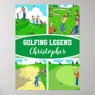 4 Funny Golfers Golfing-Cartoons voor een Golf Leg Poster