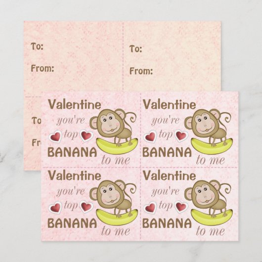 4 Funny Monkey Top Banaan Valentijnse Kaarten Feestdagenkaart (Voorkant / Achterkant)