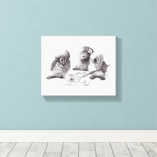 4 Funny Owls, 1 called Pablo print (Insitu (Houten vloer))