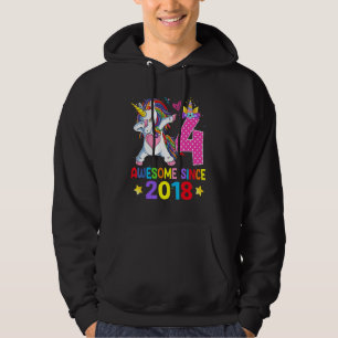 4 Geweldige sinds 2018 Dabbing Unicorn 4th Birthda Hoodie