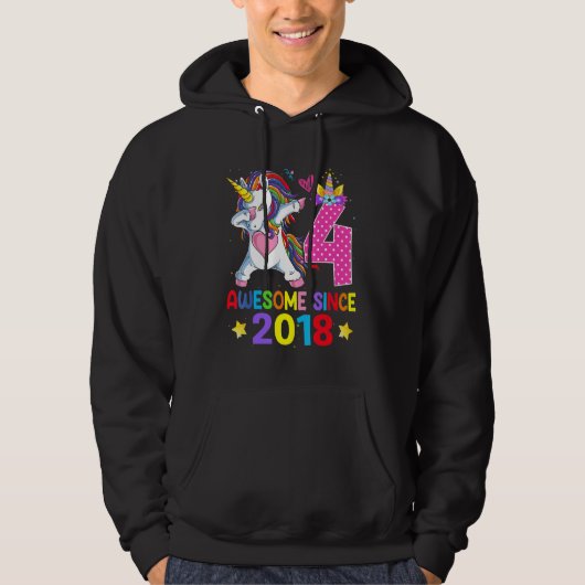 4 Geweldige sinds 2018 Dabbing Unicorn 4th Birthda Hoodie (Voorkant)