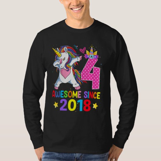 4 Geweldige sinds 2018 Dabbing Unicorn 4th Birthda T-shirt (Voorkant)