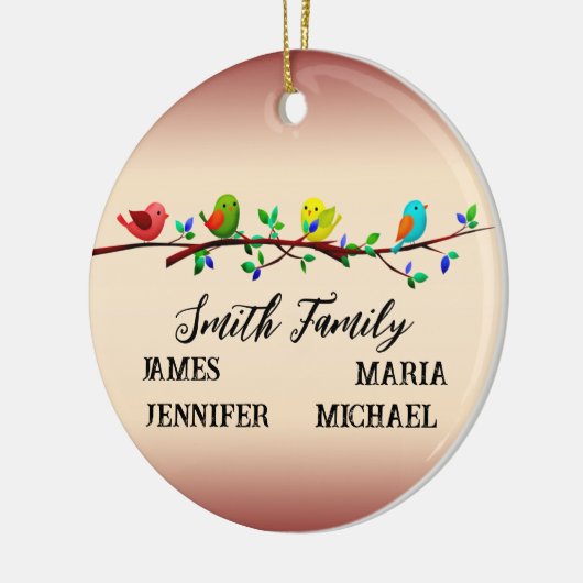 4 Gezinsleden Gepersonaliseerde naam kerstvogels Keramisch Ornament (Links)