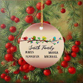 4 Gezinsleden Gepersonaliseerde naam kerstvogels Keramisch Ornament