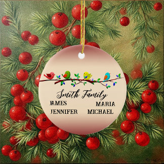 4 Gezinsleden Gepersonaliseerde naam kerstvogels Keramisch Ornament