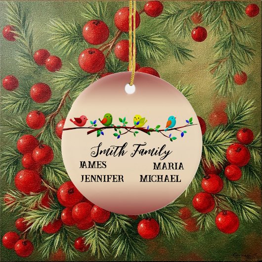 4 Gezinsleden Gepersonaliseerde naam kerstvogels Keramisch Ornament