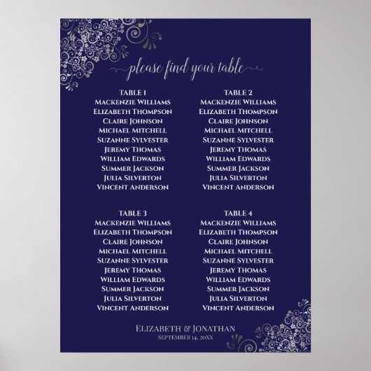 4 Grafiek Navy Blue op tafel Lacy Gray Wedding Sea Poster (Voorkant)