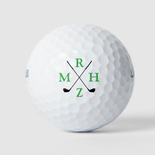 4 Groene Initiaal Monogram met Golfclubs Golfballen (Voorkant)