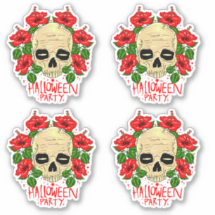 4 Halloween Party Skull Blood Red Flowers Sticker