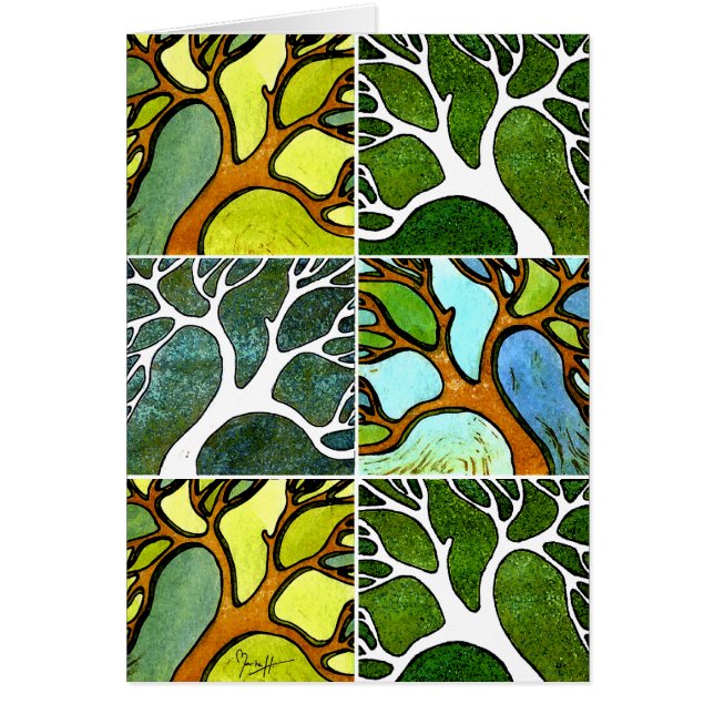 4 Hand Carved Trees in Waterverf en Pen & inkt (Voorkant)