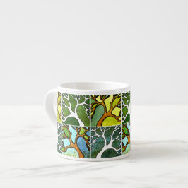 4 Hand Carved Trees in Waterverf en Pen & inkt Espresso Kop