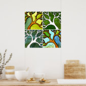 4 Hand Carved Trees in Waterverf en Pen & inkt Poster (Keuken)