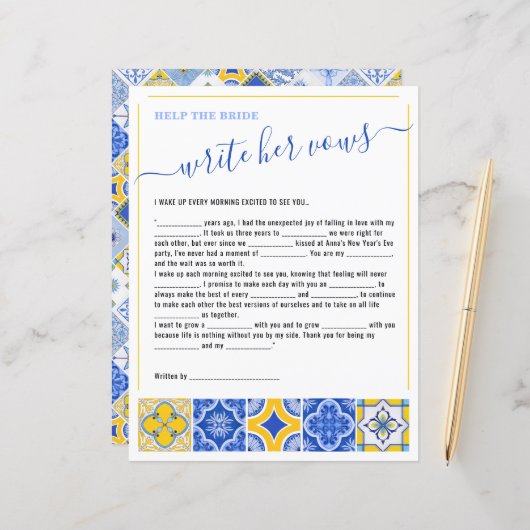 4 Help de bruid schrijven haar geloften Vrijgezell (Voorkant / Achterkant in situ)