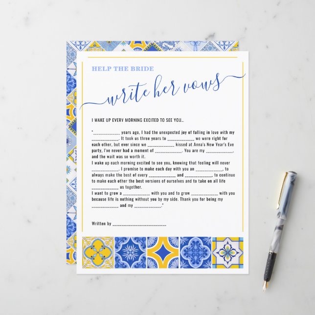 4 Help de bruid schrijven haar geloften Vrijgezell (Voorkant / Achterkant in situ)