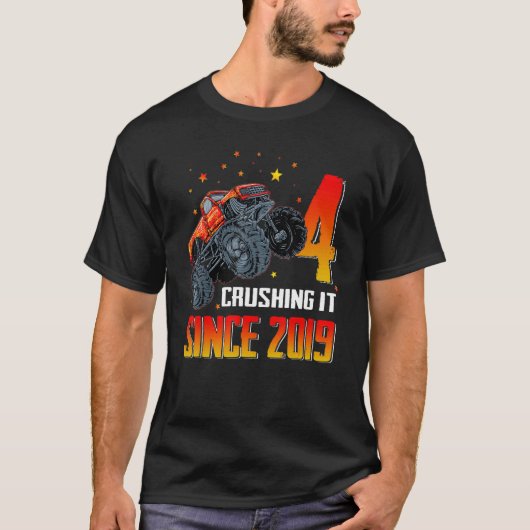 4 het doorbreken sinds 2019 Monster Truck 4th Birt T-shirt (Voorkant)
