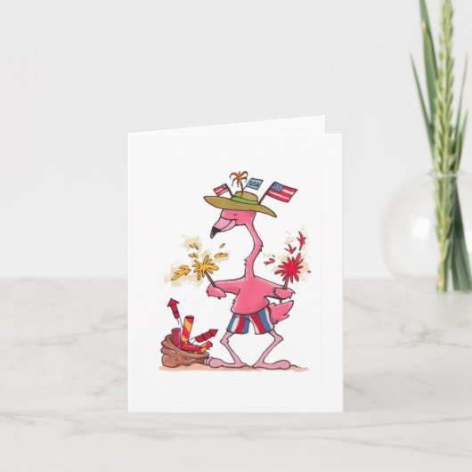 4 het Vuurwerk van de Flamingo van juli notecard Kaart (Voorkant)