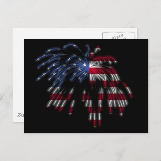 4 het Vuurwerk van juli & de Amerikaanse Vlag in Briefkaart (Voorkant / Achterkant)