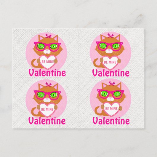 4 Hipster Cool Cat Valentijns Cards Briefkaart (Voorkant)