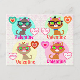 4 Hipster Cool Cat Valentijnse Kaarten Feestdagenkaart