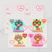 4 Hipster Cool Cat Valentijnse Kaarten Feestdagenkaart (Voorkant / Achterkant)