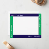 4 Hoek Naam Blauw Groen Rand Briefpapier Notitiekaartje (Voorkant / Achterkant in situ)