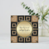 4 Hoeken van Liefde Zwart Goud Art Deco Dinnerfees Kaart (Staand voorkant)
