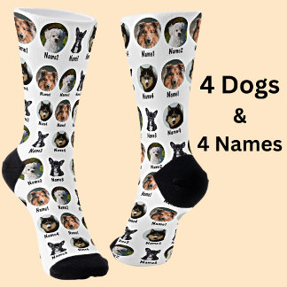 4 Honden, 4 Namen, Dog Foto - Gepersonaliseerd Wit Sokken