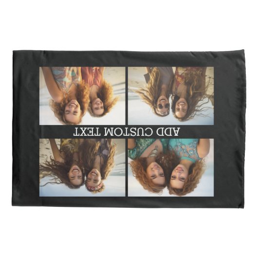 4 Horizontaal fotocollage met één tekstregel Kussensloop (Achterkant)