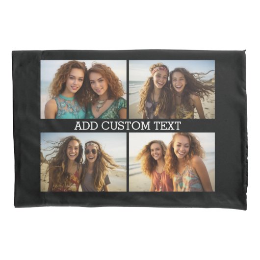 4 Horizontaal fotocollage met één tekstregel Kussensloop (Voorkant)