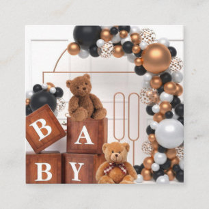 4 houtnerf baby shower dozen, teddybeer baby showe vierkante visitekaartje