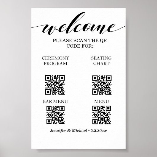 4 in 1 Ceremony&Seitting Chart&Bar&Menu QR-code Poster (Voorkant)