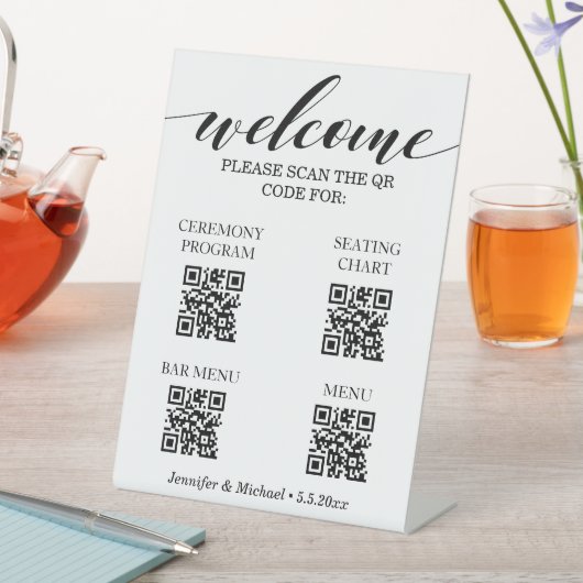 4 in 1 Ceremony&Seitting Chart&Bar Menu QR-code Reclamebord Met Voetstuk (Insitu)
