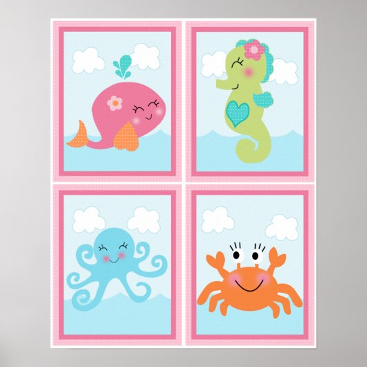 4-in-1 onder Zee/roze walvis 8x10 zurenartikelen Poster (Voorkant)
