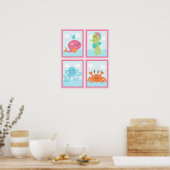 4-in-1 onder Zee/roze walvis 8x10 zurenartikelen Poster (Keuken)