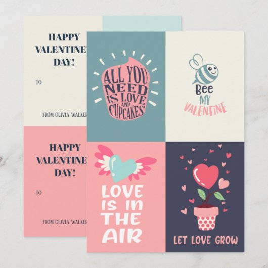 4-in-1 Valentijnse Kinder klaslokalen Feestdagenkaart (Voorkant / Achterkant)