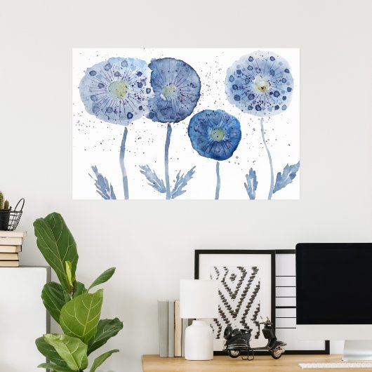 4 indigo abstract schilderij poster (Thuiskantoor)