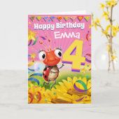 4 jaar Aangepaste verjaardagskaart Little Ladybug  Kaart (Gele Bloem)