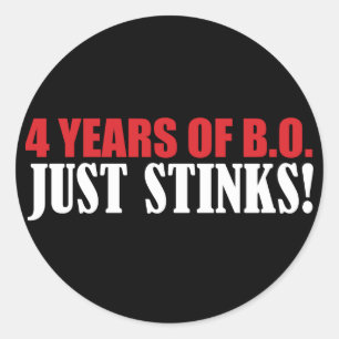 4 jaar BO Stinks. Ronde Sticker