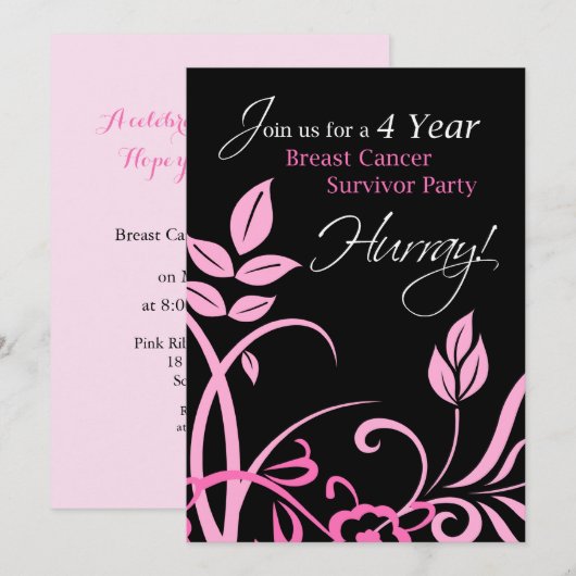 4 jaar Borstkanker Survivor Party uitnodiging (Voorkant / Achterkant)