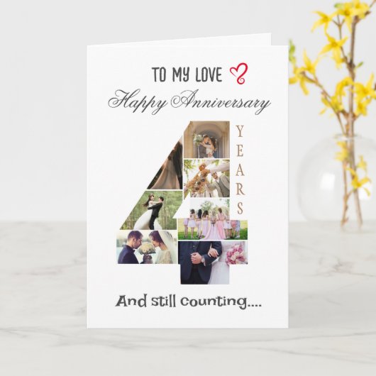 4 jaar bruiloft Jubileum fotokaart Kaart (Gele Bloem)