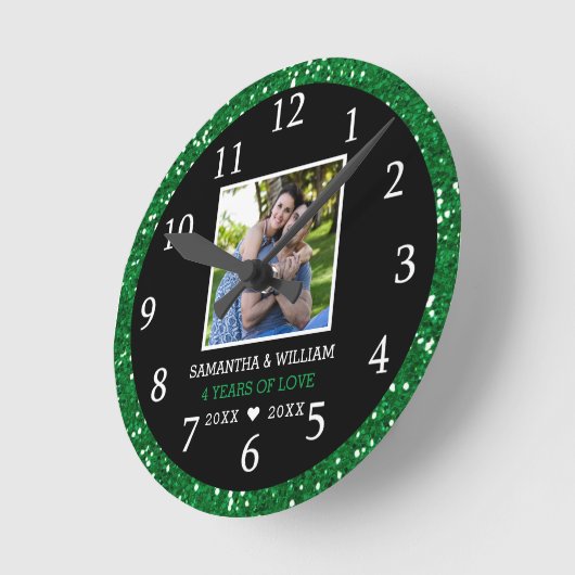 4 jaar Jubileum Foto zwart en groen glitter Ronde Klok (Hoek)