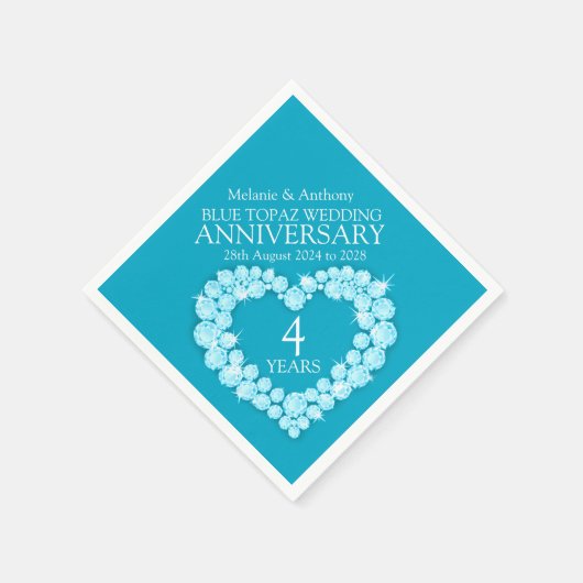 4 jaar jubileum topaz hart aangepaste servetten (Hoek)