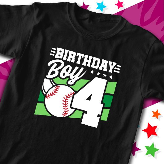 4 Jaar Oud Baseball Party Thema 4e Verjaardag Jong T-shirt