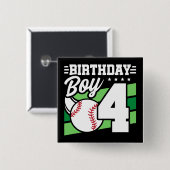 4 Jaar Oud Baseball Party Thema 4e Verjaardag Jong Vierkante Button 5,1 Cm (Voorkant /achterkant)
