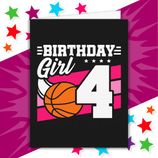 4 Jaar Oud Basketbal Party 4e Verjaardag Meisje Kaart