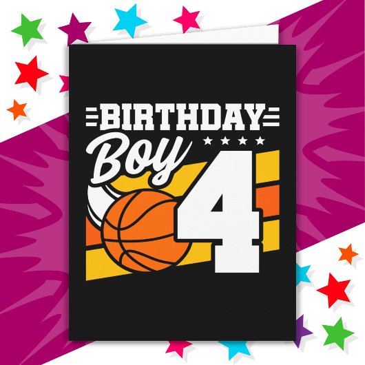 4 Jaar Oud Basketbal Party Thema 4e Verjaardag Jon Kaart