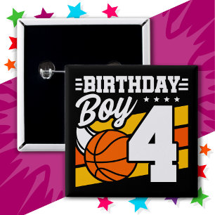 4 Jaar Oud Basketbal Party Thema 4e Verjaardag Jon Vierkante Button 5,1 Cm