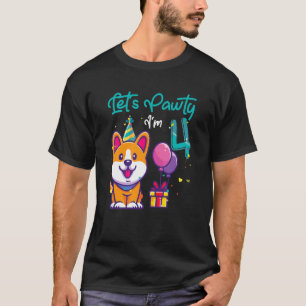 4 jaar oud Corgi hond 4e verjaardag laten we feest T-shirt