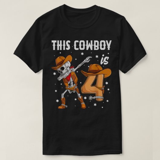4 jaar oud Cowboy Western Dabbing Skeleton 4e bir T-shirt (Design voorkant)