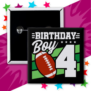 4 Jaar Oud Football Party Thema 4e Verjaardags Jon Vierkante Button 5,1 Cm